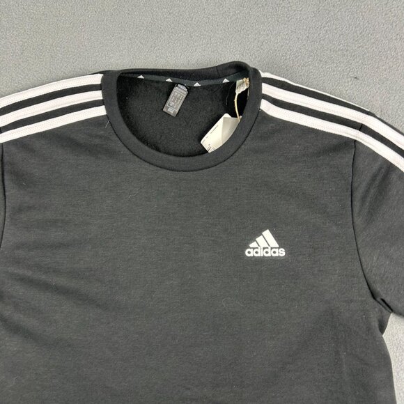 Adidas Sweatshirt Mens Crew Neck 3 Stripes Fleece Pullover Primegreen (Black, S) - Picture 2 of 6